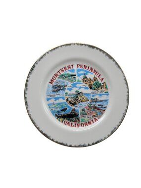 Monterey Peninsula California Souvenir Decorative Plate With Gold Trim 7"